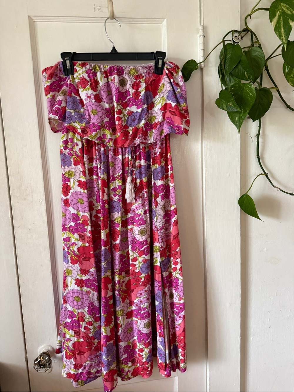Japna Pink and Lavender Floral off shoulder Dress - Picture 6 of 9